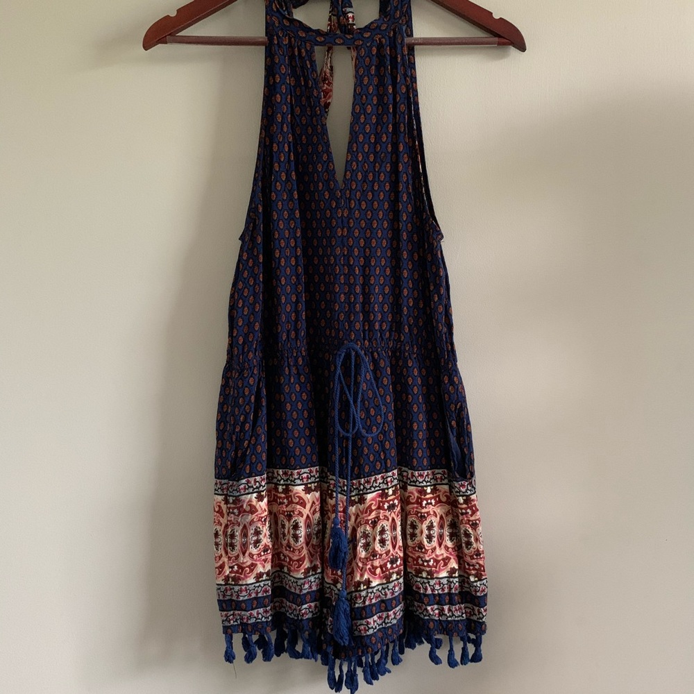 Blue Boho Fringed Romper